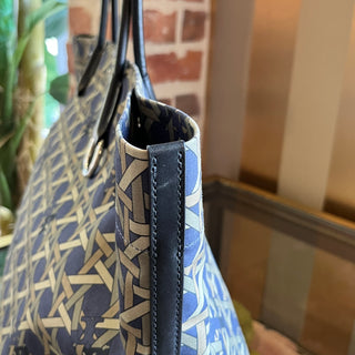 TORY BURCH Blue Basket Weave Print Nylon Tote