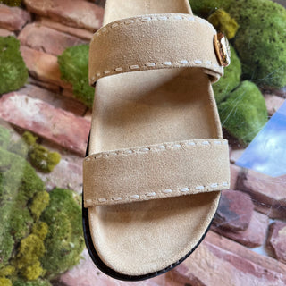 TORY BURCH Romy Sport Beige Suede Slides SZ 10