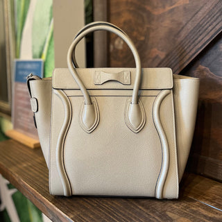 CELINE Luggage Micro Greige Drummed Calfskin Tote