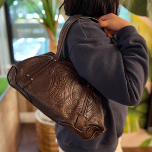 CELINE Brown Leather Triomphe Vintage Shoulder Bag