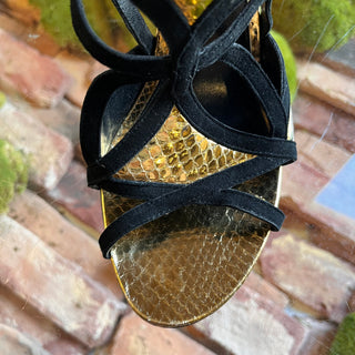 LOUIS VUITTON Black/Metallic Gold Leather Heels SZ 39 (US 9)