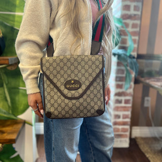 GUCCI Neo Vintage Medium GG Supreme Monogram Web Flap Crossbody