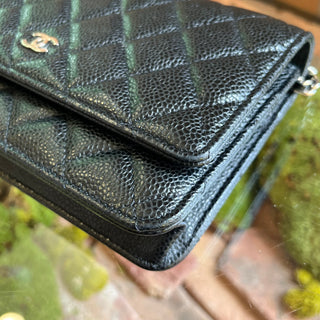 CHANEL Wallet On Chain Black Quilted Caviar Leather Crossbody Bag