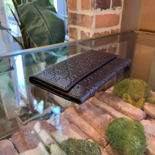 GUCCI Brown Guccissima Leather Continental Flap Snap Wallet