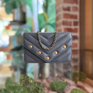 CHANEL Wallet on Chain Gray Chevron Leather Quilted Crossbody