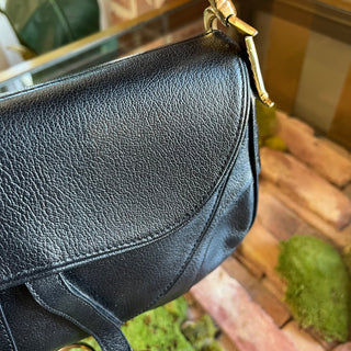 CHRISTIAN DIOR Saddle Black Leather Vintage Double Shoulder Bag