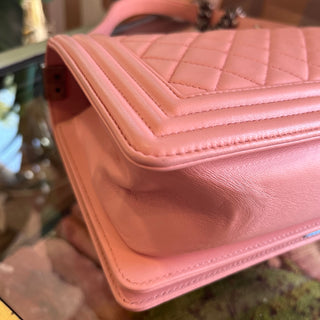 CHANEL Boy Bag Medium Pink Quilted Calfskin Shoulder Bag