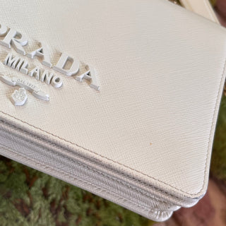 PRADA Talco White Saffiano Lux Leather Crossbody Bag