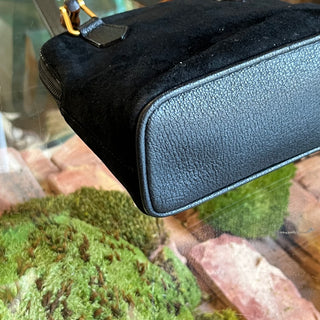 GUCCI Vintage Mini Black Suede Bamboo Top Handle Bag