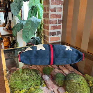 GUCCI Rajah Large Yankee Navy Blue Suede Sports Tote Bag