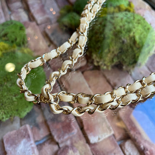 CHANEL Single Flap Whipstitch Beige Lambskin Shoulder Bag