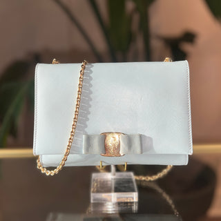 FERRAGAMO Light Blue Ginny Chain Shoulder Bag Medium