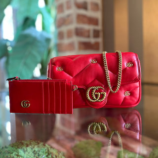 GUCCI GG Marmont Mini Red Matelassé Double G Studs Torchon Shoulder Bag