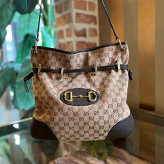 GUCCI Horsebit 1955 Messenger Maroon Gg Monogram Canvas Crossbody Bag