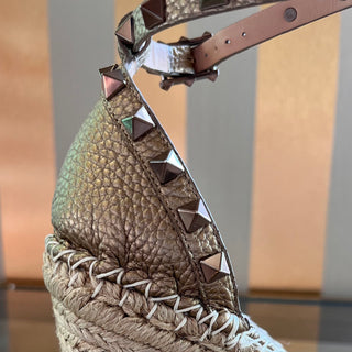 VALENTINO Metallic Double Rockstud Espadrilles Wedges SZ 38 (US 8)