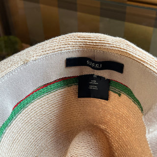 GUCCI Striped Raffia Fedora Hat SZ M
