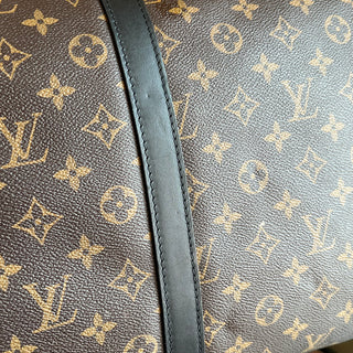 LOUIS VUITTON Macassar Keepall Bandouliere Brown Black Monogram Canvas Duffle Bag