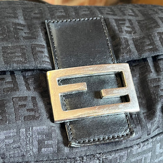FENDI Mama Baguette Black FF Zucca Canvas Shoulder Bag
