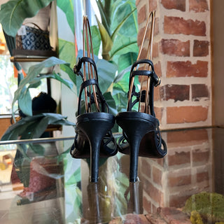 CHANEL Black Leather Camellia Flower Sandals SZ 36 (US 6)