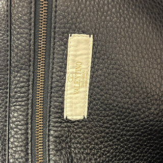 VALENTINO Small Trapeze Black Pebbled Leather Turquoise Rockstud Tote Bag