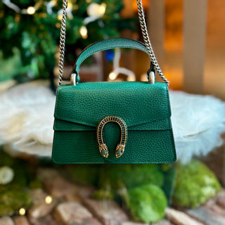 GUCCI Dollar Calfskin Crystal Mini Dionysus Top Handle Bag Emerald
