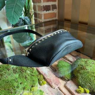 VALENTINO GARAVANI Rockstud Black Pebbled Leather Belt Bag