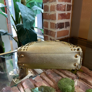PRADA Pyramid Studded Gold Saffiano Lux Leather Satchel