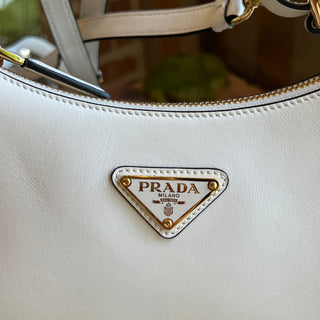 PRADA Arque Small White Leather Shoulder Bag