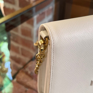 PRADA Talco White Saffiano Lux Leather Crossbody Bag