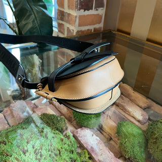 LOEWE Mini Gate Dual Black & Warm Desert Calfskin Jacquard Crossbody Bag