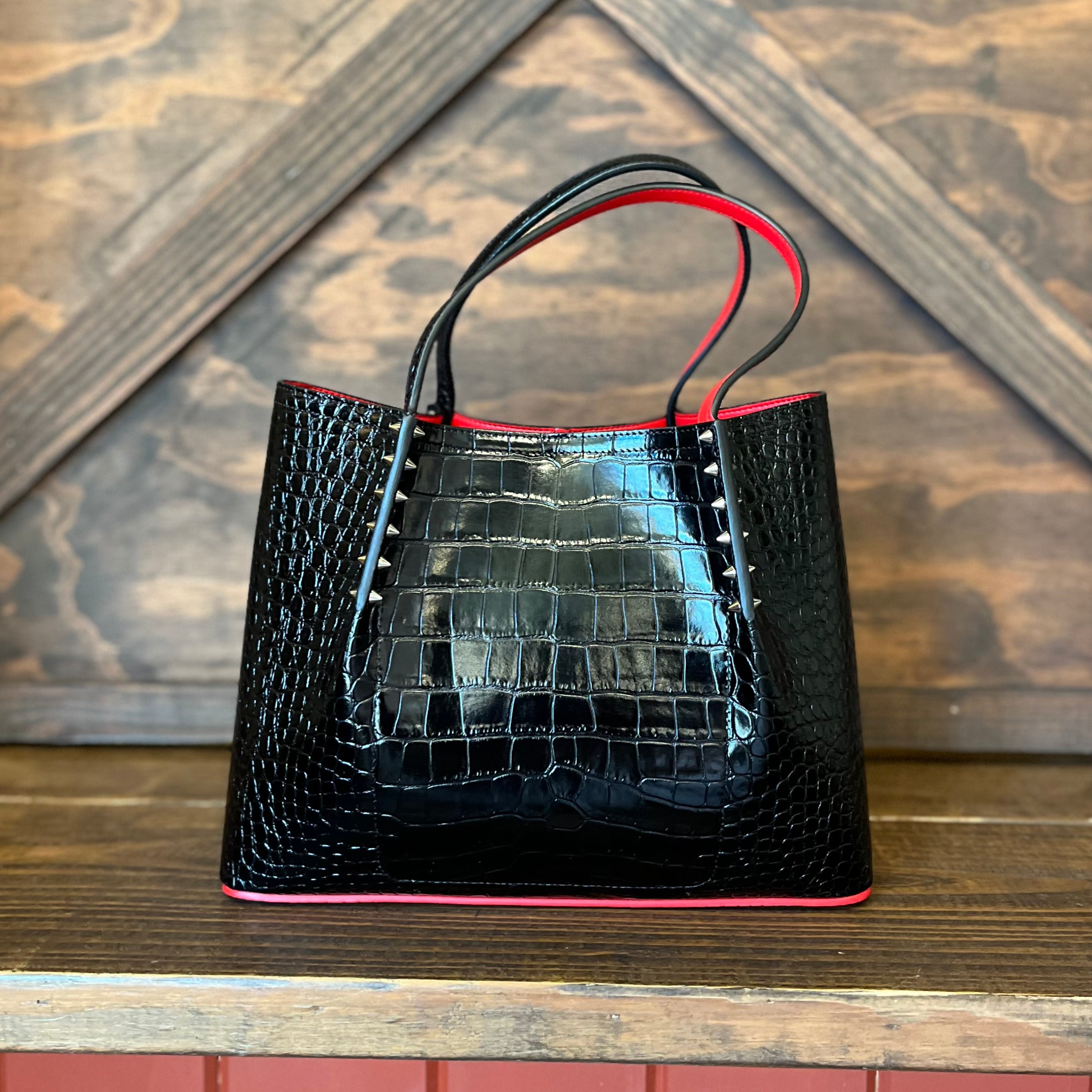 CHRISTIAN LOUBOUTIN Small Cabarock Black Crocodile-Embossed Calfskin S