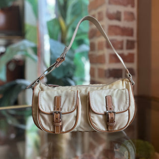 PRADA Beige Tessuto Double Pocket Shoulder Bag