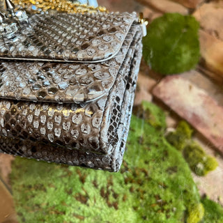 DOLCE & GABBANA Snakeskin Crystal-Embellished Studded DG Logo Chain Bag
