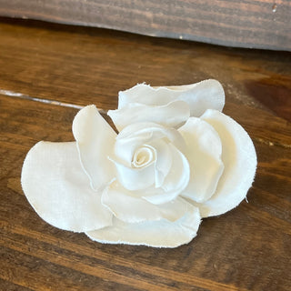 CHANEL Camellia White Fabric Pin Brooch