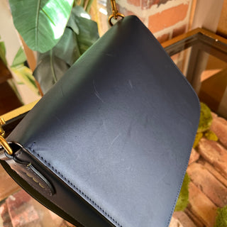 BURBERRY Bridle Square Large Navy Leather Shoulder Bag