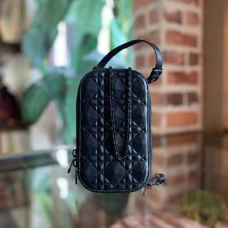 DIOR Lady Dior Call in Black Calfskin Cannage Diamond Phone Crossbody