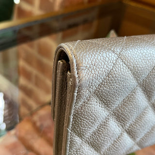 CHANEL Classic Silver Metallic Quilted Flap Wallet