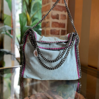STELLA MCCARTNEY Falabella Denim Tote Pink Trim Bag