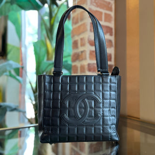 CHANEL Black Lambskin Chocolate Bar Vintage Tote Bag
