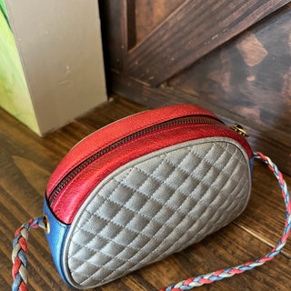 GUCCI Trapuntata Mini Blue Red Quilted Metallic Leather Crossbody Bag