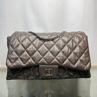 CHANEL Chanel 3 Accordion Maxi Dark Brown Quilted Lambskin Shoulder Bag ADI1118