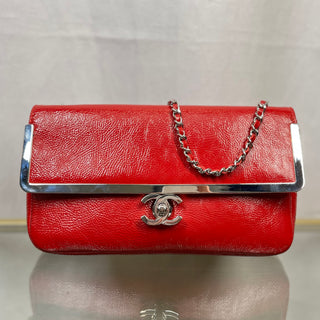 CHANEL CC Frame Pochette Red Patent Leather Clutch ADI1103