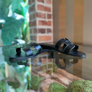 HERMES Black Calfskin Leather Sandals SZ 38.5 (8.5 US)