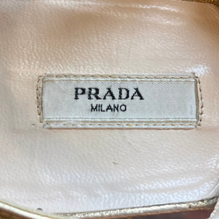 PRADA Vintage Metallic Gold Leather Leaf Sling Back Sandals SZ 39 (US 9)