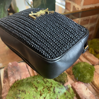 SAINT LAURENT Lou Black Raffia Camera Crossbody