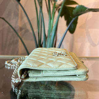 CHANEL Mint Green Quilted CC Wallet On Chain