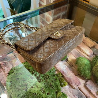 CHANEL Double Flap Medium Brown Iridescent Caviar Shoulder Bag