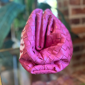BOTTEGA VENETA Pink Intrecciato Woven Nappa The Pouch Maxi Bag
