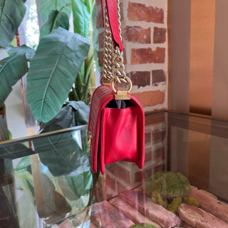 CHANEL Small Boy Red Calfskin Shoulder Bag