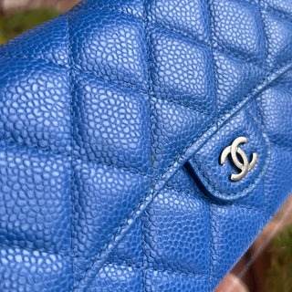 CHANEL Large Gusset Flap Blue Caviar Quilted Wallet